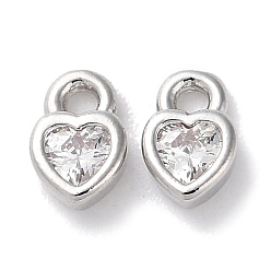 Платина Стойка металлическая латунная микропрофилированная кубическая циркония подвески, долговечный, без свинца и без кадмия, сердце, платина, 6x4x2 мм, отверстие : 1.2 мм