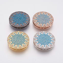 Mixed Color Brass Micro Pave Cubic Zirconia Beads, Lead Free & Cadmium Free, Flat Round with Sun, Mixed Color, 19.5x3.5mm, Hole: 1mm