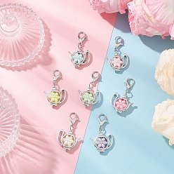 (52) Непрозрачная лаванда Акриловые подвесные украшения с имитацией жемчуга, Чайник с цветком, с фурнитурой тибетского стиля, разноцветные, 40.5 мм