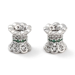 Зеленый Латунные микропаве из прозрачного кубического циркония, без кадмия, без никеля и без свинца, колонка, платина, волнистый край, зелёные, 6.2x6 мм, отверстие : 1.4 мм