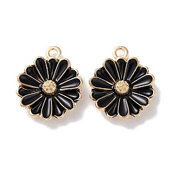 Черный Подвески из эмали и сплава, золотые, цветочный шарм, чёрные, 15.5x13x3.5 мм, отверстие : 1.4 мм