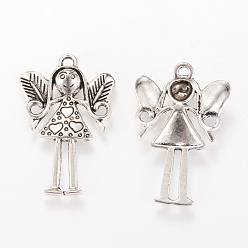 Античное Серебро Сплавочные подвески тибетского стиля, фея, без кадмия и без свинца, античное серебро, 36x24x4 мм, Отверстие : 2x3 мм , около 330 шт / 1000 г