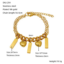 Rectangle День святого Валентина 304 браслеты из нержавеющей стали с подвесками, браслеты-цепочки для женщин, золотые, прямоугольные, 6.30 дюйм (16 см)