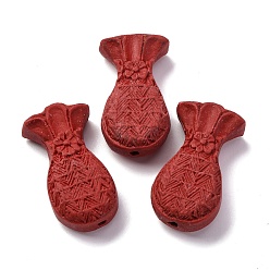 Красный Киноварь бисера, резные лакированные, ваза, красные, 32x16.5x9.5 мм, отверстие : 2 мм