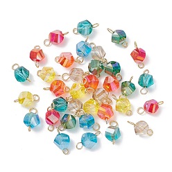 Золотой 7 шт. гальванизированные прозрачные стеклянные поворотные соединители, с латунными двойными петлями, разноцветные, золотые, 14x8x7.5 мм, отверстия : 2.5 mm и 1.6 мм