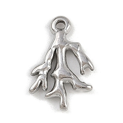 Нержавеющая Сталь Цвет Подвески в форме кораллов из нержавеющей стали с морскими животными 304, не тускнеет, цвет нержавеющей стали, 13.5x9x2 мм, отверстие : 1 мм