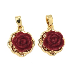 Красный Подвески латуни cmолы, роза, реальный 18 k позолоченный, красные, 15.5x13x6.5 мм, отверстие : 4x2 мм