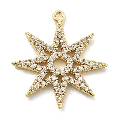 Настоящее золото 18K Латунные микропаве прозрачные подвески с фианитом, звезды прелести, стойки покрытие, долговечный, без свинца и без кадмия, реальный 18 k позолоченный, 21.5x19.5x2 мм, отверстие : 1.2 мм