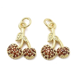 Настоящее золото 18K Латунные микро проложить кубического циркония подвески, без кадмия, без никеля и без свинца, черри прелести, с целью перехода в кольце, реальный 18 k позолоченный, 17x12.5x3.5 мм, отверстие : 3 мм