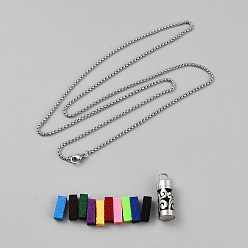 Cloud 316 ожерелья с подвесками в виде флаконов духов из хирургической нержавеющей стали, с 10шт. прямоугольные волокнистые подушечки для распыления эфирных масел, цвет нержавеющей стали, облако, 27.76 дюйм (70.5 см), Кулон : около 30x10 мм