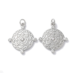 Платина Стойка металлическая латунная микропрофилированная кубическая циркония подвески, долговечный, без свинца и без кадмия, изящная монета с компасом, платина, 24x21x2.8 мм, отверстие : 3.4 мм