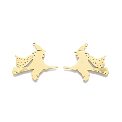 Real 18K Gold Plated 201 Stainless Steel Pendants, Witch, Real 18K Gold Plated, 31x35x1mm, Hole: 1.4mm