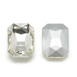 Crystal Pointed Back Glass Rhinestone Cabochons, Faceted, Rectangle Octagon, Crystal, 8x6x3mm