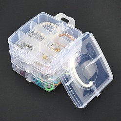Clear Plastic Bead Containers, Rectangle, Three Layers, A Total of 18 Compartments, Clear, 155x160x130mm, Compartment: 48x71~51x72mm