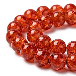 Dark Orange Spray Painted Crackle Glass Beads Strands, Round, Dark Orange, 8mm, Hole: 1.3~1.6mm, about 100pcs/strand, 31.4 inch