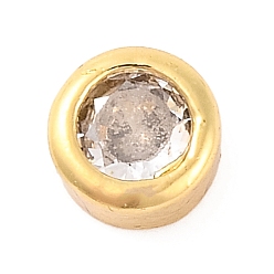 Прозрачный Покрытие стойки плоские круглые латунные микропаве кабошоны из кубического циркония, без кадмия и без свинца, долговечный, реальный 18 k позолоченный, прозрачные, 4x2 мм