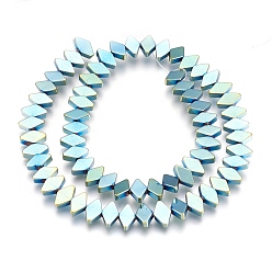 Зеленое Покрытие Гальванизировать немагнитных синтетический гематит нитей бисера, полированный, ромб, зеленый покрытием, 6x10x3 мм, отверстие : 1 мм, около 65~66 шт / нитка, 15.3 дюйм ~ 15.7 дюйм (39~40 см)