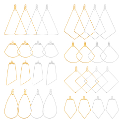 Золотой & Цвет Нержавеющей Стали 32 шт. 16 стиль капля и веер и воздушный змей и ромб и треугольник 304 подвески из нержавеющей стали, серьги-кольца с 2 петлями, золотые и нержавеющая сталь цвет, 27~56.5x22.5~40x0.5~0.7 мм, отверстие : 1~1.2 мм, 2 шт / стиль