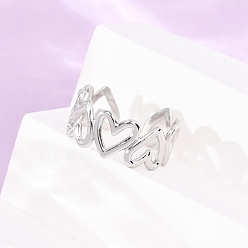 Stainless Steel Color 304 Stainless Steel Cuff Open Rings for Women, Heart, Stainless Steel Color, 9mm, US Size 8 1/2(18.5mm)