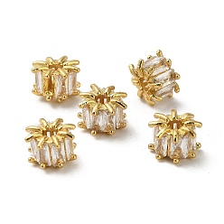 Прозрачный Латунные микро проложить кубического циркония бусы, колонка, реальный 18 k позолоченный, прозрачные, 8x5.5 мм, отверстие : 2.5 мм