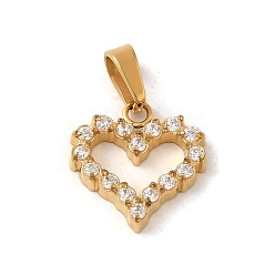 Золотой Ионное покрытие (ip) 304 подвески из нержавеющей стали, с кубического циркония, шарма сердца, прозрачные, золотые, 11x11x2 мм, отверстие : 4x2 мм