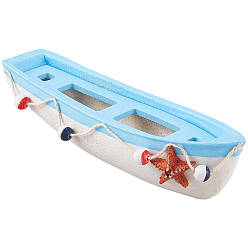 Небесно-голубой Миниатюрная модель парусника из дерева в средиземноморском стиле с декором, для украшения рабочего стола домашнего офиса, голубой, 188x53x47 мм