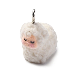 Овца Подвески из флокированной смолы анима с платиновой железной петлей, овца, 24.5x20.5x13.5 мм, отверстие : 2.5 мм
