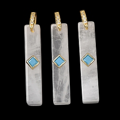 Quartz Crystal Natural Quartz Crystal Pendants, Rectangle, Golden, 40x8~8.5x10mm, Hole: 6x7.5mm