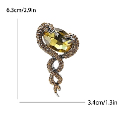 Yellow Alloy with Rhinestone Brooches, Snake, Yellow, 63x34mm