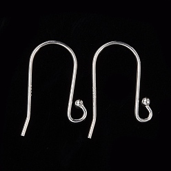 Silver 925 Sterling Silver Earring Hooks, Silver, 16.5x12~13mm, Hole: 2mm, 22 Gauge, Pin: 0.6mm