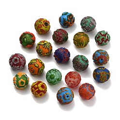 Mixed Color Handmade Bumpy Lampwork Beads, Round with Flower, Mixed Color, 25~26mm, Hole: 2~3.5mm