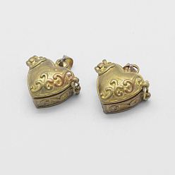 Raw(Unplated) Brass Prayer Box Pendants, Lead Free & Cadmium Free & Nickel Free, Heart, Raw(Unplated), 19x21x11mm, Hole: 4x6mm, Inner: 10x13mm