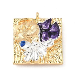 Близнецы Латунные микропроволочные кубические циркониевые подвески из эмали, cmолой, чары созвездий, реальный 18 k позолоченный, Близнецы, 20x18.5~19x5.5~6 мм, отверстие : 1.2 мм