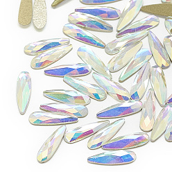 Хрусталь AB Сделай сам плоская задняя часть k 9 стеклянные кабошоны со стразами, случайное цветное покрытие, граненые, слеза, хрусталь AB, 6x2x1 мм