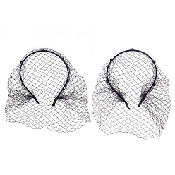 Черный 2шт 2 стили свадебные жемчужные сетчатые вуали тканевые повязки для волос, аксессуары для волос для женщин, чёрные, внутренний диаметр: 128x110 мм, 1 шт / стиль