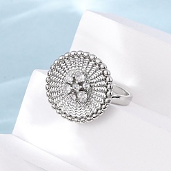 Платина Латунные микро проложить манжеты кольца кубического циркония, круглые, без кадмия и без свинца, стойки покрытие, долговечный, платина, 18.5x18.5 мм