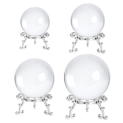 Прозрачный 4шт. круглые стеклянные хрустальные шары, с 2шт. подставками из сплава, прозрачные, 49.5 мм