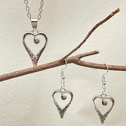 Античное Серебро Ожерелья с подвесками в форме сердца и серьги-подвески для женщин, античное серебро, 450 мм