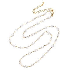 Настоящее золото 18K Женские ожерелья ручной работы из латуни, граненого стекла и искусственного жемчуга, без никеля , прозрачные, реальный 18 k позолоченный, 18-1/4 дюйм (46.5 см)