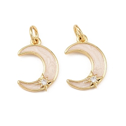 Настоящее золото 18K Латунные микропаве прозрачные подвески с фианитом, лунное очарование, с эмалью и прыжковым кольцом, долговечный, без кадмия и без свинца, реальный 18 k позолоченный, 16x11.5x2.5 мм, отверстие : 3.4 мм