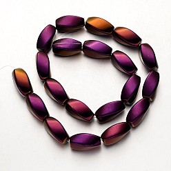 Plaqué Violet Galvanoplastie non magnétiques hématite synthétique brins de perles, ovale torsadée, pourpre plaqué, 20x10mm, Trou: 1mm, Environ 20 pcs/chapelet, 15.7 pouce