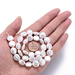 Seashell Color Natural Keshi Pearl Beads Strands, Cultured Freshwater Pearl, Flat Round, Seashell Color, 11~12x3~7mm, Hole: 0.6mm, about 31~32pcs/strand, 14.96 inch(38cm)