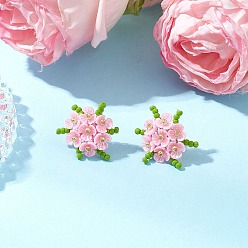 Pink 304 серьги из нержавеющей стали, со стеклянными бусинами, колпачками из искусственного жемчуга и нейлоновой проволокой, цвет нержавеющей стали, розовые, 22x21.5 мм