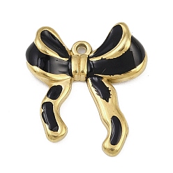 Черный 304 нержавеющей стальной эмали подвески, бантом прелести, золотые, чёрные, 19.5x17.5x4 мм, отверстие : 1 мм