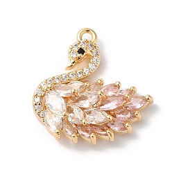 Pink Латунные подвески, со стеклом, форма лебедя, розовые, 19x19x6 мм, отверстие : 1.4 мм