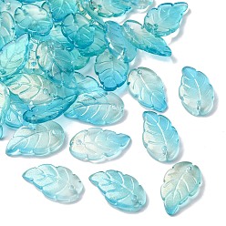 Светло-Голубой Стеклянные кулоны с краской для выпечки, два тона, с блеском золотой порошок, лист, Небесно-голубой, 17.5x10x2.9 мм, отверстие : 1.2 мм