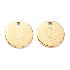 Настоящее золото 18K 304 подвески из нержавеющей стали с ионным покрытием (IP), плоские круглые с деревом, реальный 18 k позолоченный, 11.5x1 мм, отверстие : 1.5 мм