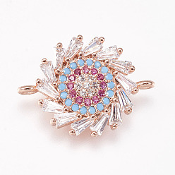 Розовое Золото Латунные микро проложить кубических ссылки циркония, цветок, розовое золото , 14x19x3 мм, отверстие : 1 мм
