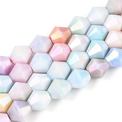 Разноцветный Антикоррозийные гальванические стеклянные бусины, имитация драгоценных камней, двухконусные, с покрытием AB цвета, граненые, два тона, красочный, 7.5~8x7~8 мм, отверстие : 1~1.2 мм, около 48~49 шт / нитка, 14.76~15.16'' (37.5~38.5 см)