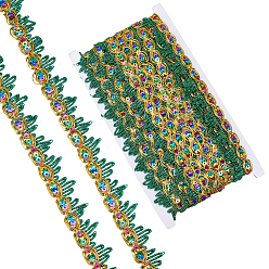 Зеленый Кружевная отделка из полиэстера, с пластиковыми пайетками, овальные, зелёные, 1 дюйм (26 мм), 10ярдов/моток